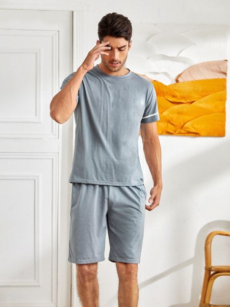 

men contrast tape pj set s6di#, Black;brown