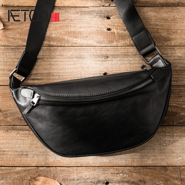 

genuine leathe trend men's one-shoulder bag, head slant bag, simple hundred with chest bag, soft leather small