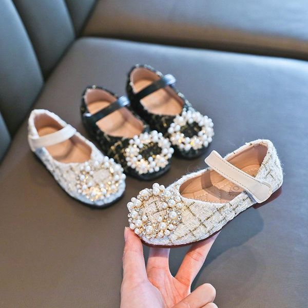 

girls' autumn princess shoes 2021 new children' shoes small fragrance geomantic diamond versatile baby, Black;grey