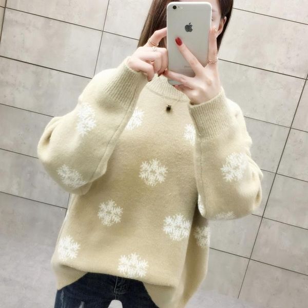 

women's sweaters 2021 autumn winter women fashion round neck lazy wind long sleeve pullovers loose knitted female jumper, White;black