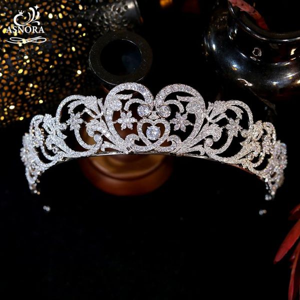 

asnora european bride princess diana crown 3a cz crystal headband jewelry wedding accessories bridal headdress tiaras a01188, Golden;silver