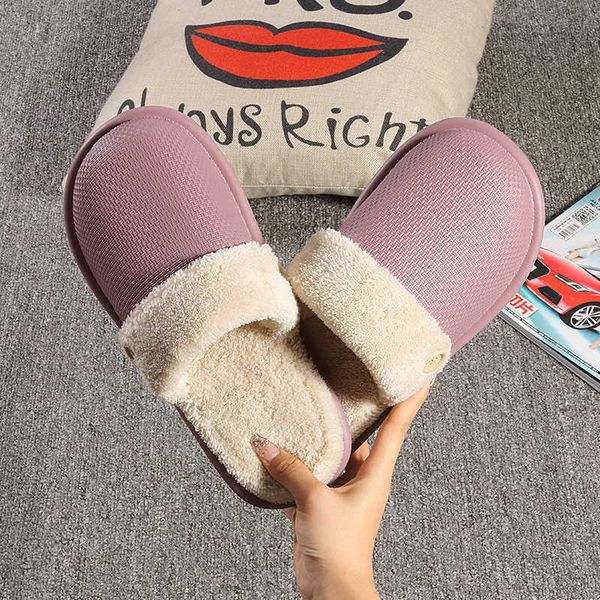

2021 new winter men women slippers waterproof indoor warm plush fur furry slippers casual loafers platform couple slippers shoes p0828, Black