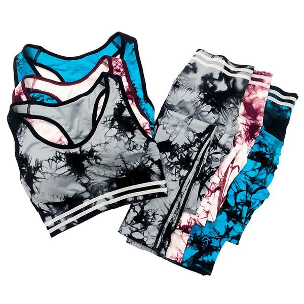

tie-dye sport set for fitness seamless yoga set 2 piece women gym workout clothing active wear print sportswear sports tracksuit, White;red