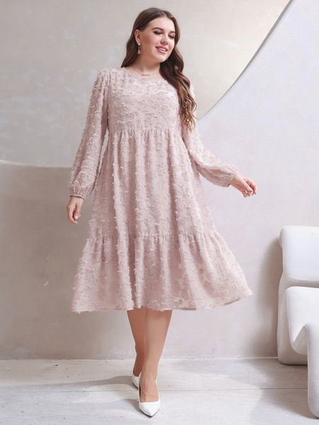 

plus floral embroidered lantern sleeve ruffle hem smock dress i9nj#, Black