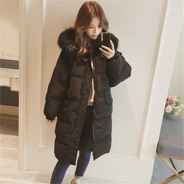 

thicken coat new parka womens winter coats womans long cotton coat fashion casual fur hooded jackets warm parkas female overcoat1, Black