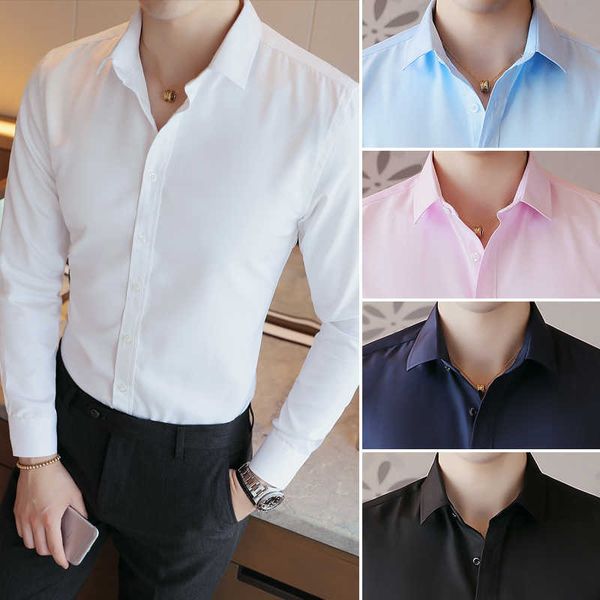 

long mouw formal new arrival office men classic business slim fit shirts dragen solid shirt, White;black