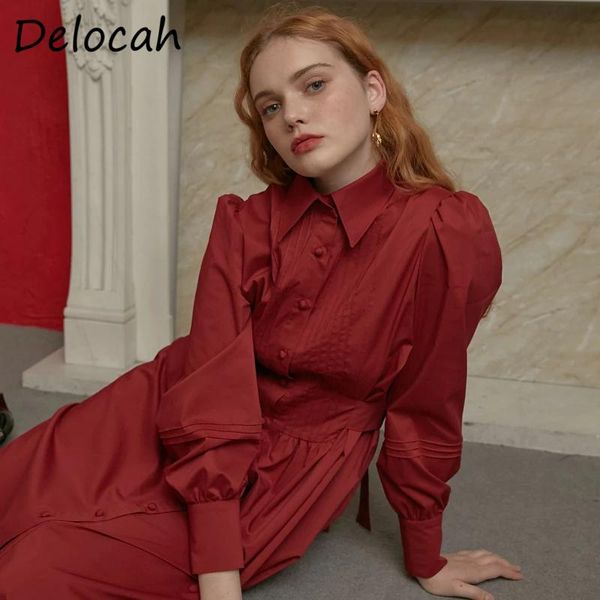 

delocah women autumn fashion designer party midi dress long sleeve high waist solid printed ladies a-line dresses vestidos 2021, Black;gray