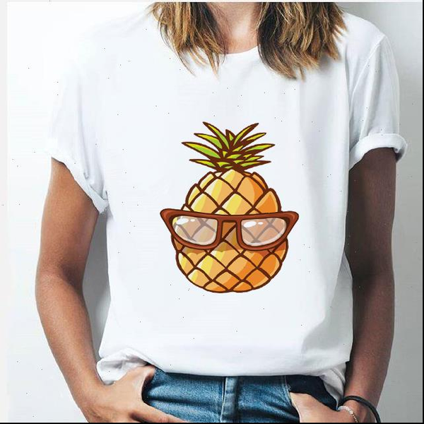 

pineapple fruits clothing t shirt summer new fashion female tee graphic t shirt women funny cotton tee, White
