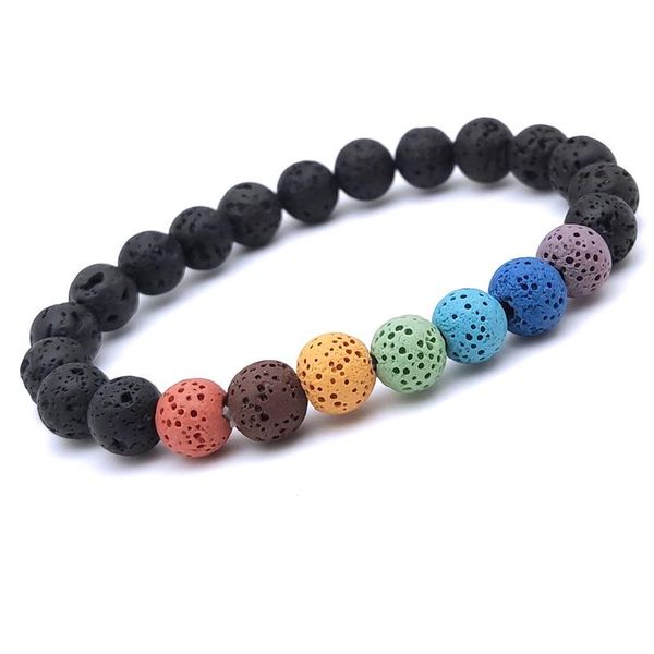 

beaded, strands healing seven chakras bracelet 8mm colourful lava stone essential oil diffuser black beads buddha yoga strand jewelry women
