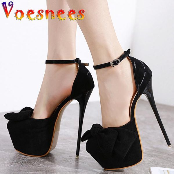 

sandals buckle strap butterfly-knot one word with thin heel platform walk show super high heels all-match party women shoes, Black