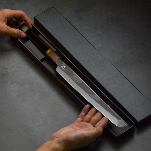 

11 inch fieting sushi knives 33 ayer damascus stee japanese sashimi chef knife sharp sicing ceaver samon fish sushi knife