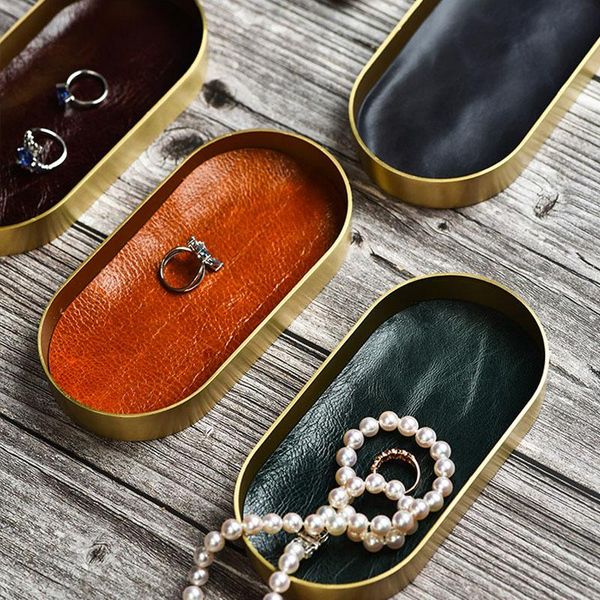 

kitchen storage & organization brass tray jewelry display plate cosmetic organizer with genuine leather pad luxury home desksundries dec
