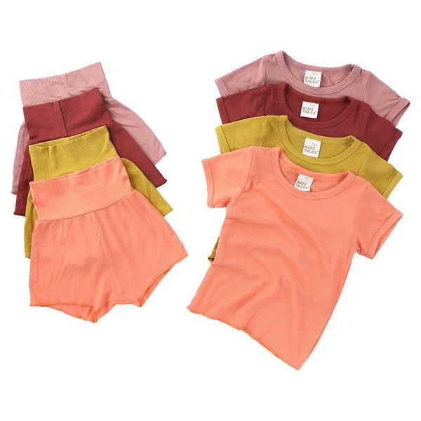 

clothing sets summer soft cotton short sleeve +high waist shorts protecting stomach home infant pajamas suit toddler boy girl clothes, White