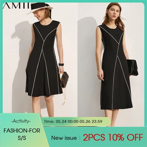

minimalism women's summer dress offical lady oneck sleeveless slim fit long for women causal chiffon 12140018 210527, Black;gray