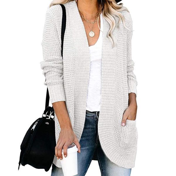 

women's knits & tees autumn long sleeve female causal cardigans ol style pockets nice thick womans outwear knitted sweater, White