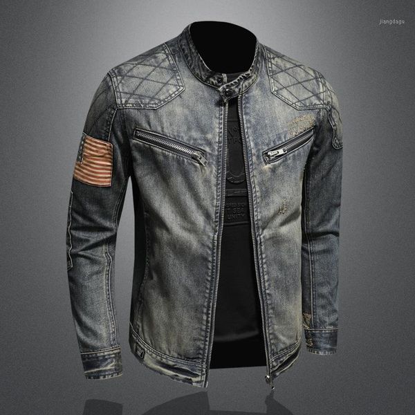 

men's jackets european and american style denim jacket for men slim personality torn patch lapel black casual, Black;brown