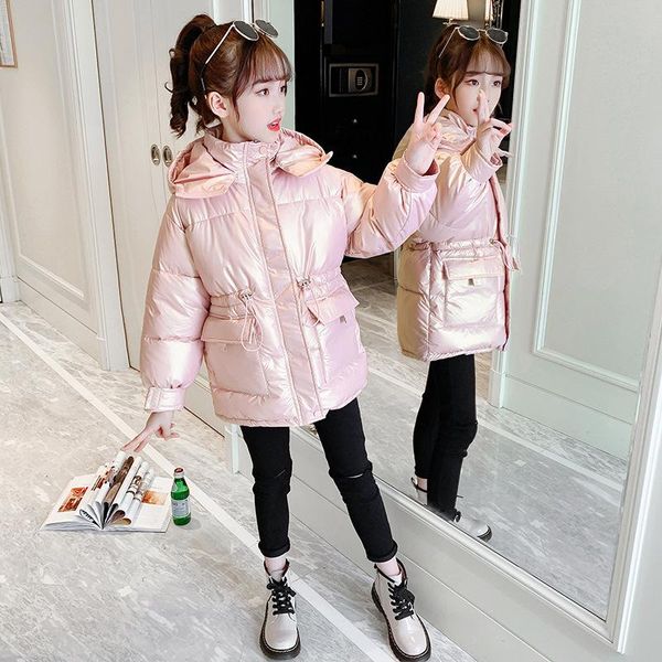 

down coat 2021 winter girls cotton-padded jacket autumn clothes children korean fashion bright cloth thickened long outerwear, Blue;gray