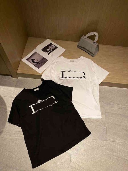 

2022 factory wholesale new chao dr + dijia paper clip letter embroidery round neck loose casual versatile short sleeve black and white