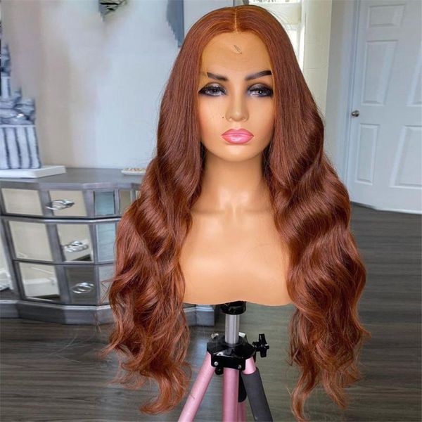 

synthetic wigs long dark orange wig loose wave brown lace front full for women pre plucked with natural hairline middle part, Black
