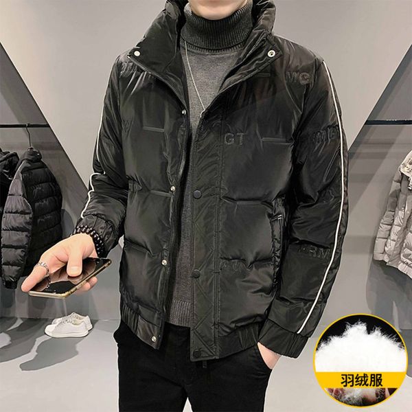 

men's 2021 new thickened trend winter warm stand collar coat men's down et, Black
