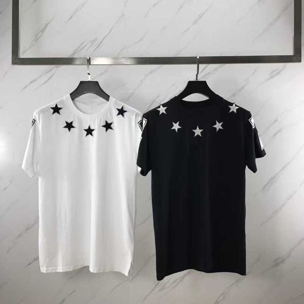 

men's t-shirts spring fashion star embroidered tees t shirt for men black cotton k55w, White;black