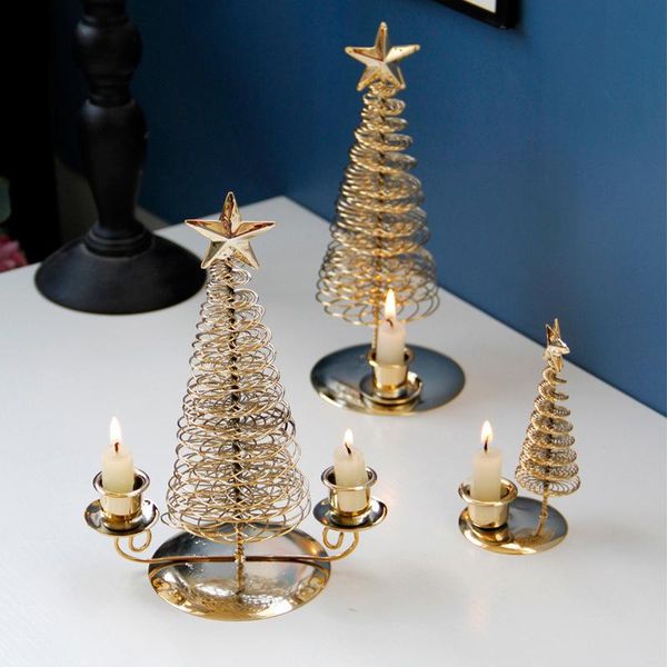 

candle holders golden metal pine christmas tree thin holder wrought iron ornaments tablet