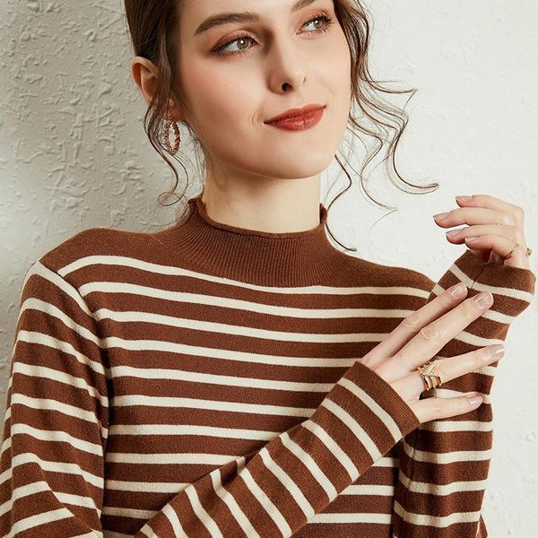 

mrmt 2021 brand new striped knit women's loose long sleeved jacket half high collar sweater fashion outside the bottom shirt, White;black