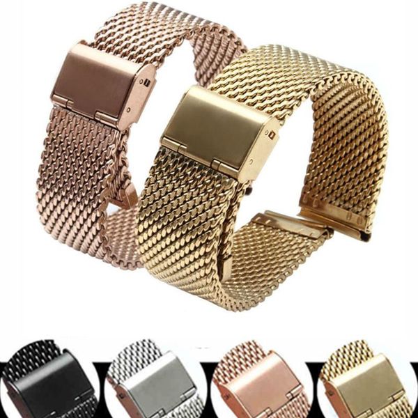 

watch bands 18mm/20mm/22mm/24mm stainless steel strap straight end bracelet mesh buckle band 4 colors shellhard, Black;brown