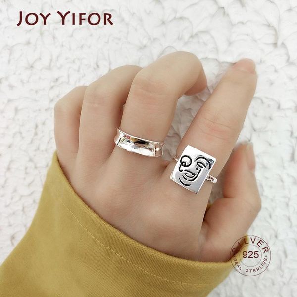 

cluster rings 925 sterling silver terndy for women couples creative funny face geometric handmade finger jewelry party gifts, Golden;silver