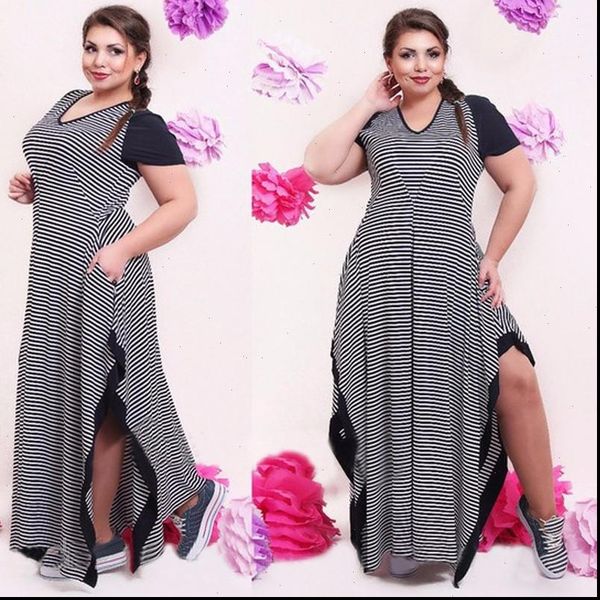 

big size 6xl fat mm woman dress summer casual black and white stripe dresses plus size women clothing 6xl dress clearance, Black;gray