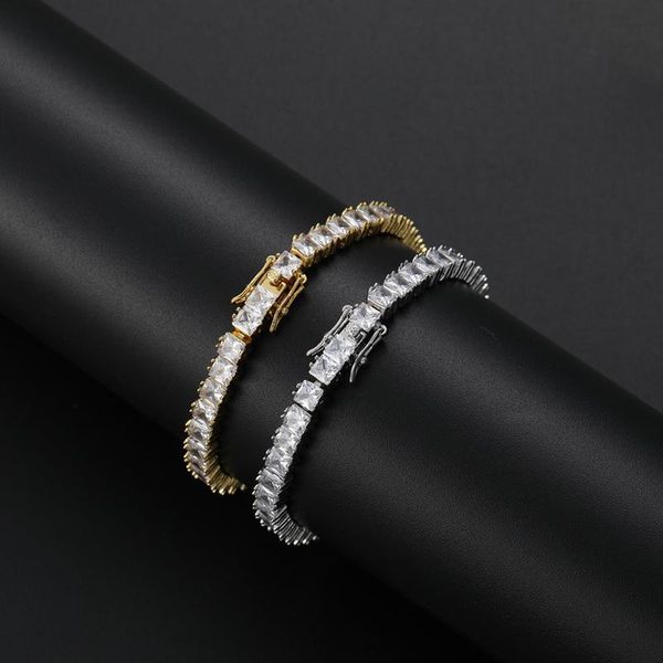 

link, chain hip hop 4*4mm cz stone paved bling iced out 1 row tennis link bracelets for women men rapper jewelry drop, Black