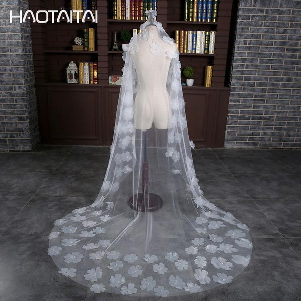 

bridal veils white vintage three meters wedding accessories appliques tulle veil lace edge, Black