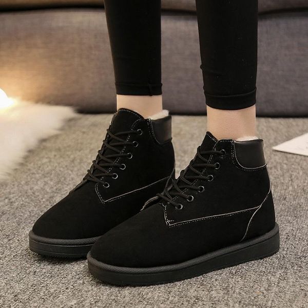 

boots 2021winter women plus velvet warm big cotton shoes women's korean version of the wild large sizeflatboots, Black