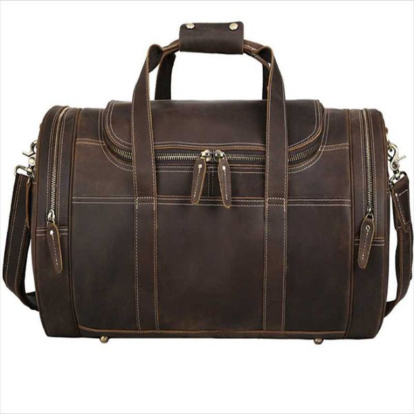 

outdoor bags multifunctional cylindrical leather gym bag for men crazy horse portable travel