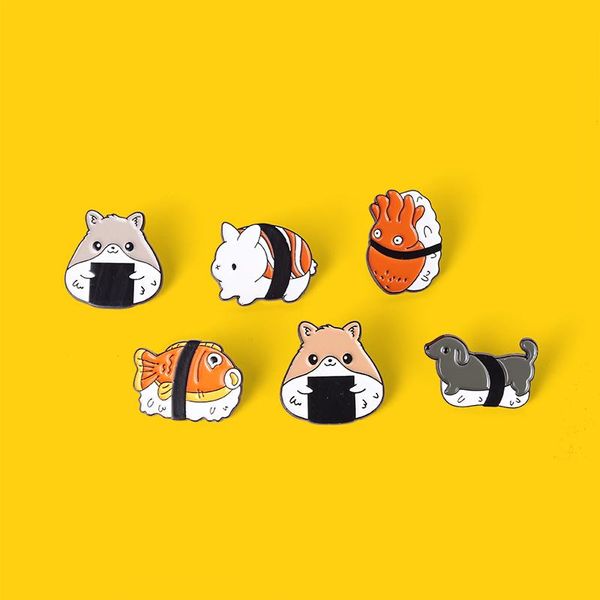 

pins, brooches cute animal enamel pin rice balls dog fish decoration on hat backpack clothes badge gift for women men custom, Gray