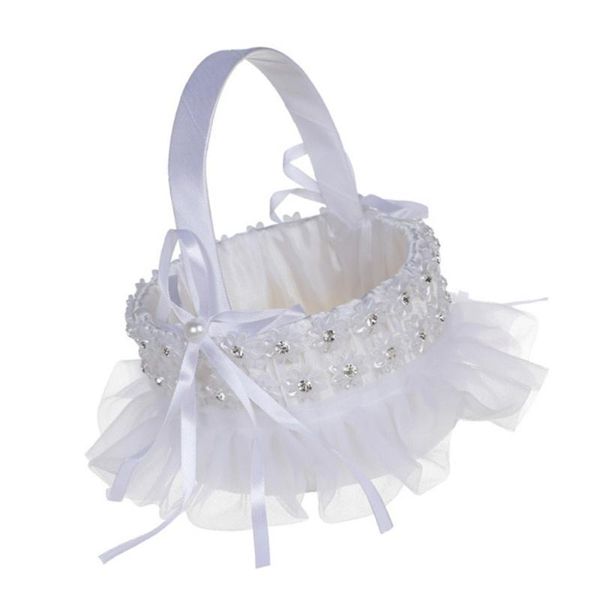 

lace bride basket petals holder flower girl baskets p props party supplies for wedding ceremony (white)
