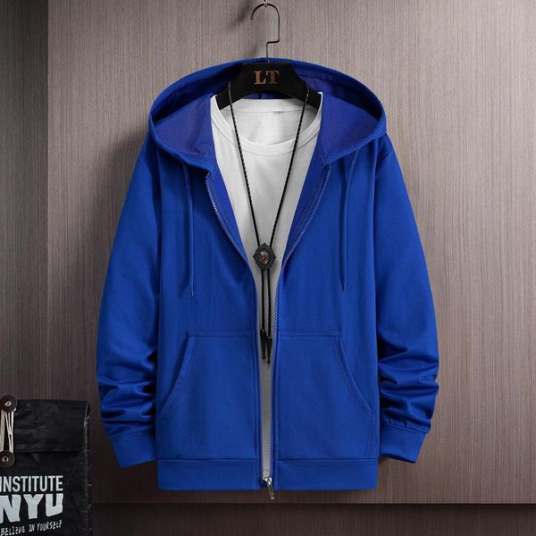 

men's hoodies & sweatshirts 2021 autumn korean solid streetwear man sport jacket casual hooded cardigan male 5 colors m-4xl 6055, Black