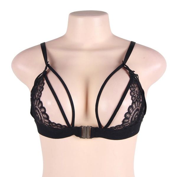

european and american xl black lace bra hollow transparent underwear, Red;black