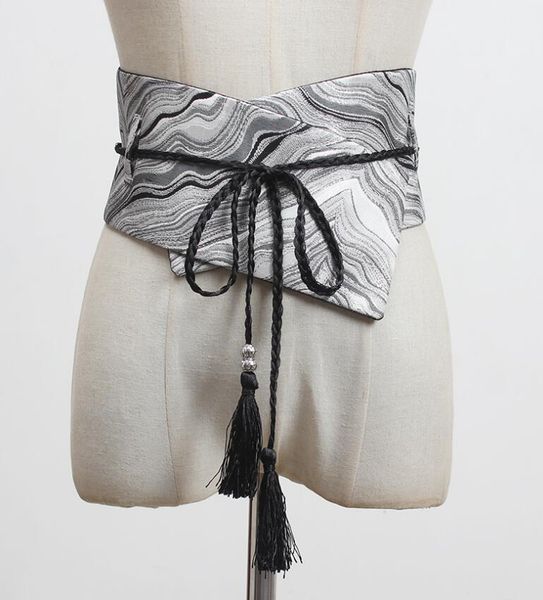 

belts women's runway fashion vintage jacquard cummerbunds female dress corsets waistband decoration wide belt r3080, Black;brown