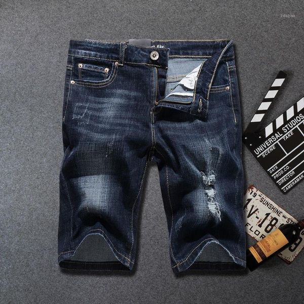 

summer jeans men shorts luxury denim trousers zipper patchwork blue hole fashion men's