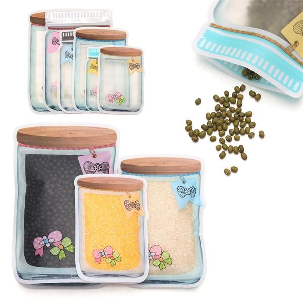 

storage bags 10pcs mason jar shape environmentally friendly pe plastic selflock pouches smell-proof reusable zipper