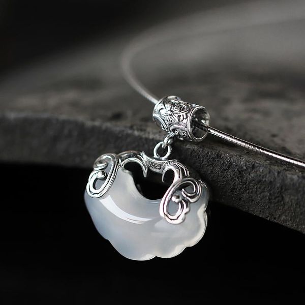 

pendant necklaces fishs natural chalcedony longeval lock necklace traditional chinese gift n1fashion christmas, Silver