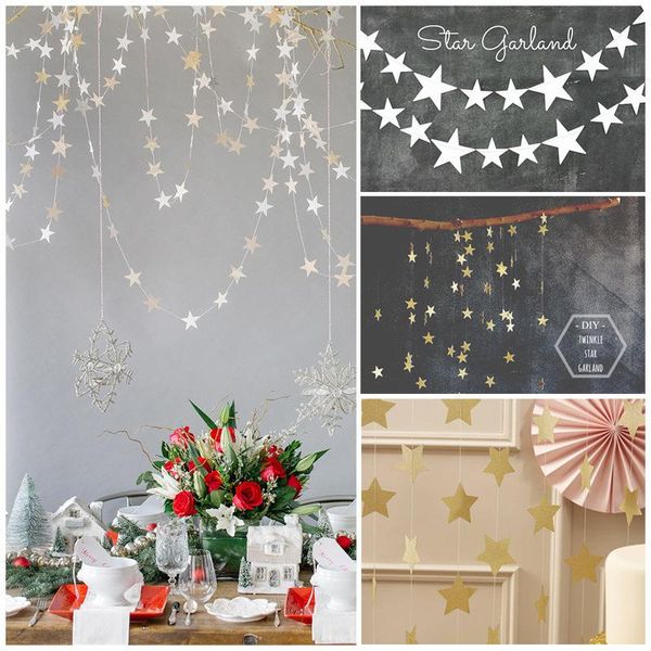

party decoration 2meters double sides mirror star banner paper garland string colorful hanging bunting birthday wedding home diy