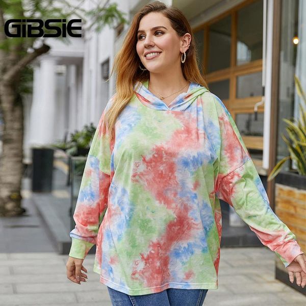 

women's hoodies & sweatshirts gibsie plus size knitted tie dye hoodie women loose casual long sleeve ladies pullover autumn streetwear, Black