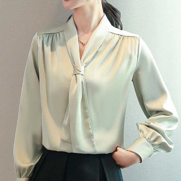 

fashion woman blouses bow v-neck office blouse ladies chiffon blouse women shirt long sleeve blouse women blusas c561 210602, White