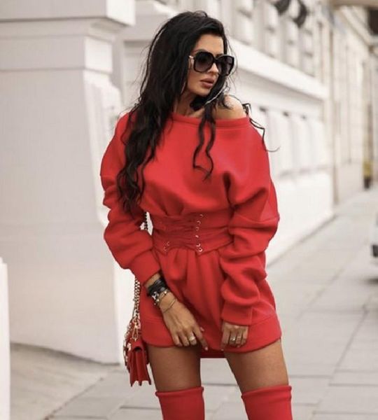 

casual dresses women's dress 2021 round neck loose waist long sleeve clothing sweatshirts woman, Black;gray