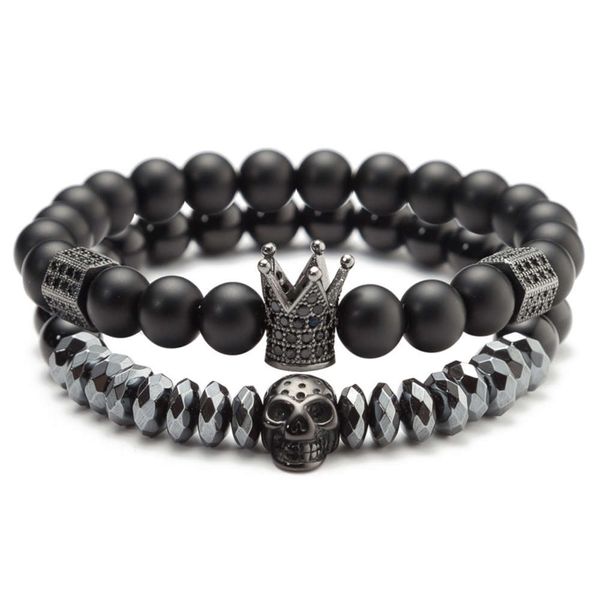

selling zircon inlaid crown skull suit men's bead bracelet, Golden;silver