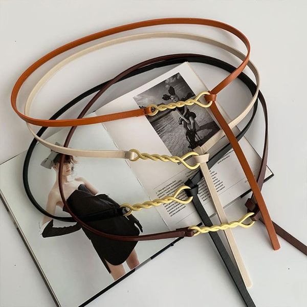 

belts vintage women twist knotted buckle belt ladies dress pu leather thin waistband fashion female black, Black;brown
