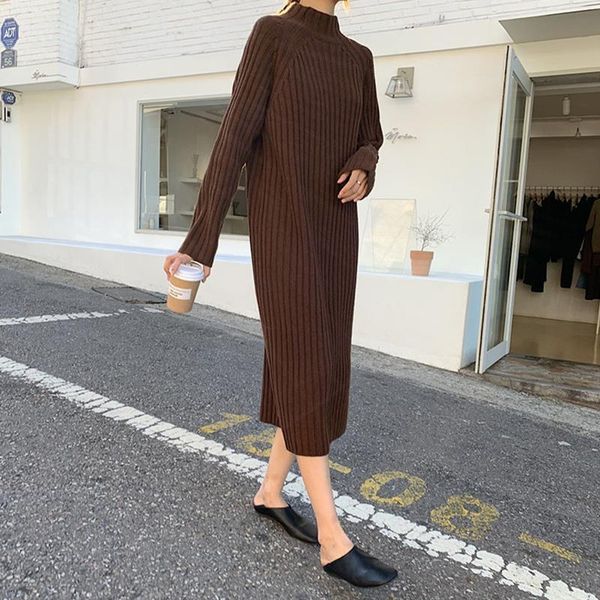 

women 2021 autumn winter turtleneck knitted dress female solid straight sweater dresses long sleeve casual loose vestidos c485, Black;gray