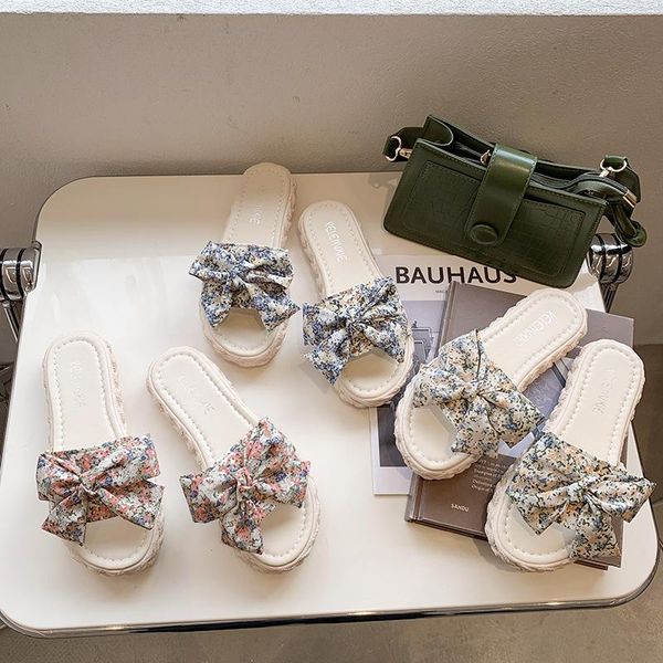 

slippers wohdhe women sweet butterfly-knot flat with shales platform beach slides outdoor peep-toe ethnic style summer terlik, Black